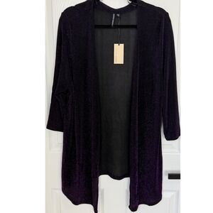 Capsule Women Purple Metallic Shimmer Open Front Cardigan 3/4 Sleeve Size 12 NEW